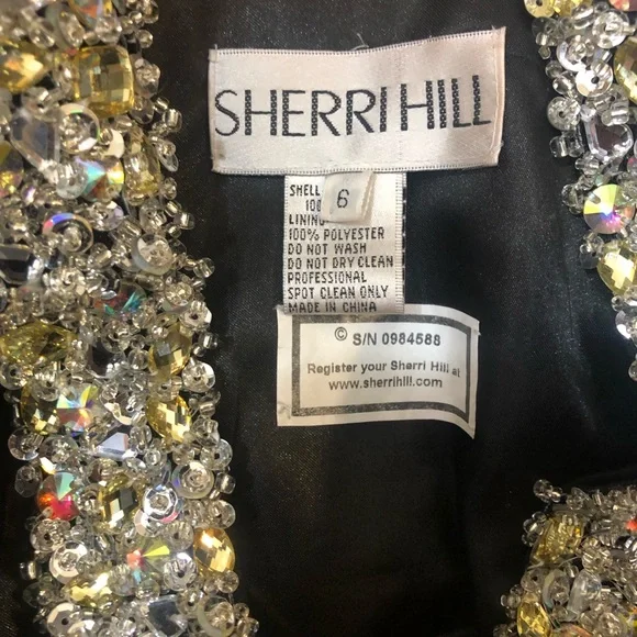 Black Sherri Hill halter cocktail dress w rhinestones - Picture 6 of 7